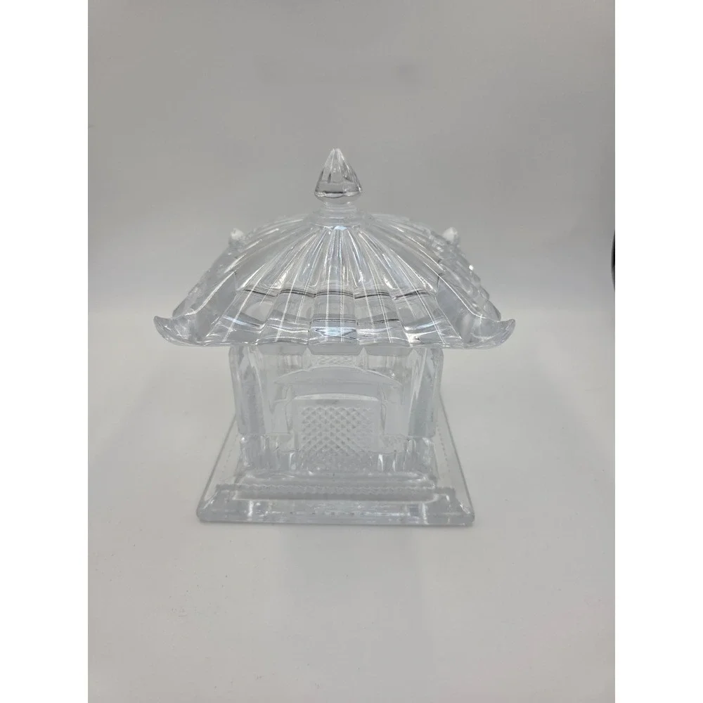 Shannon Crystal Designs of Ireland Pagoda Trinket Box Candy Dish Clear Glass Lid